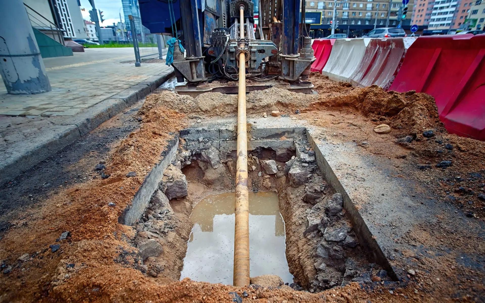 Horizontal directional drilling equipment at energy sector construction site